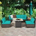 thumbnail image 1 of Costway 7PCS Patio Rattan Furniture Set 30'' Fire Pit Table Cover Cushion Sofa Turquoise, 1 of 9