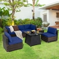 thumbnail image 1 of Costway 7PCS Patio Rattan Furniture Set Fire Pit Table Cover Cushion Navy, 1 of 8