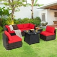 thumbnail image 1 of Costway 7PCS Patio Rattan Furniture Set Fire Pit Table Cover Cushion Red, 1 of 8