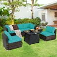 thumbnail image 1 of Costway 7PCS Patio Rattan Furniture Set Fire Pit Table Cover Cushion Turquoise, 1 of 8