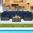 thumbnail image 1 of Costway 7PCS Patio Rattan Furniture Set Sectional Sofa Cushioned Garden Navy, 1 of 9