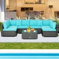thumbnail image 1 of Costway 7PCS Patio Rattan Furniture Set Sectional Sofa Cushioned Turquoise, 1 of 8