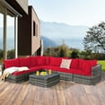 thumbnail image 1 of Costway 7PCS Patio Rattan Furniture Set Sectional Sofa Garden Red Cushion, 1 of 11