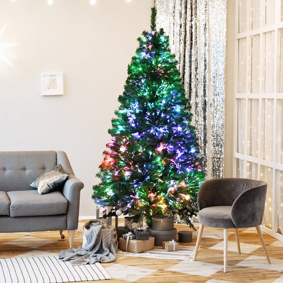 Costway 7ft Pre-lit Fiber Optic PVC Artificial Christmas Tree w/ 820 Branch Tips