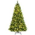 thumbnail image 1 of Costway 7ft Pre-lit Hinged Artificial Christmas Tree w/ Pine Cones & Red Berries, 1 of 12