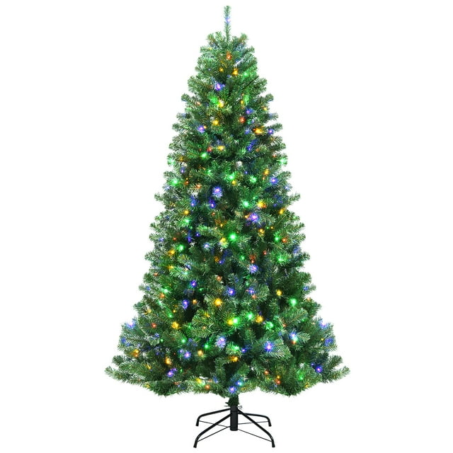 Costway 7ft Pre-lit Hinged Christmas Tree w/ Remote Control & 9 ...