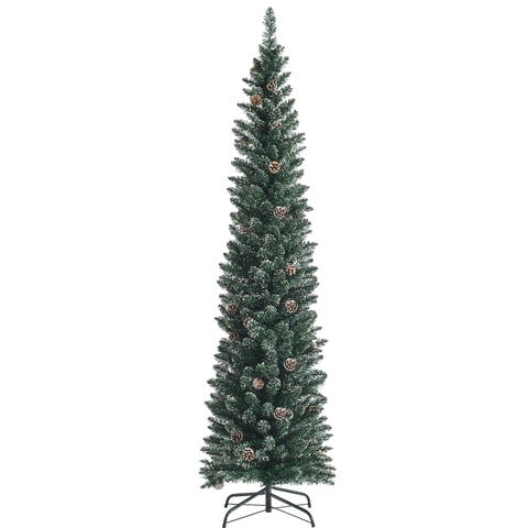 Costway 7ft Unlit Snowy PVC Artificial Slim Christmas Pencil Tree w/ Pine Cones