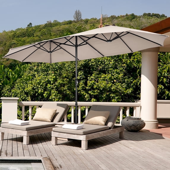 Costway 8.1' Beige Market Patio Umbrellas, Crank Lift