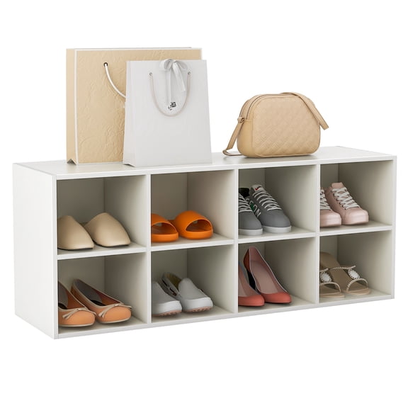 Costway 8 Cubbies Shoe Bench with 500 LBS Weight Capacity Cubby Shoe Rack Storage Cabinet White