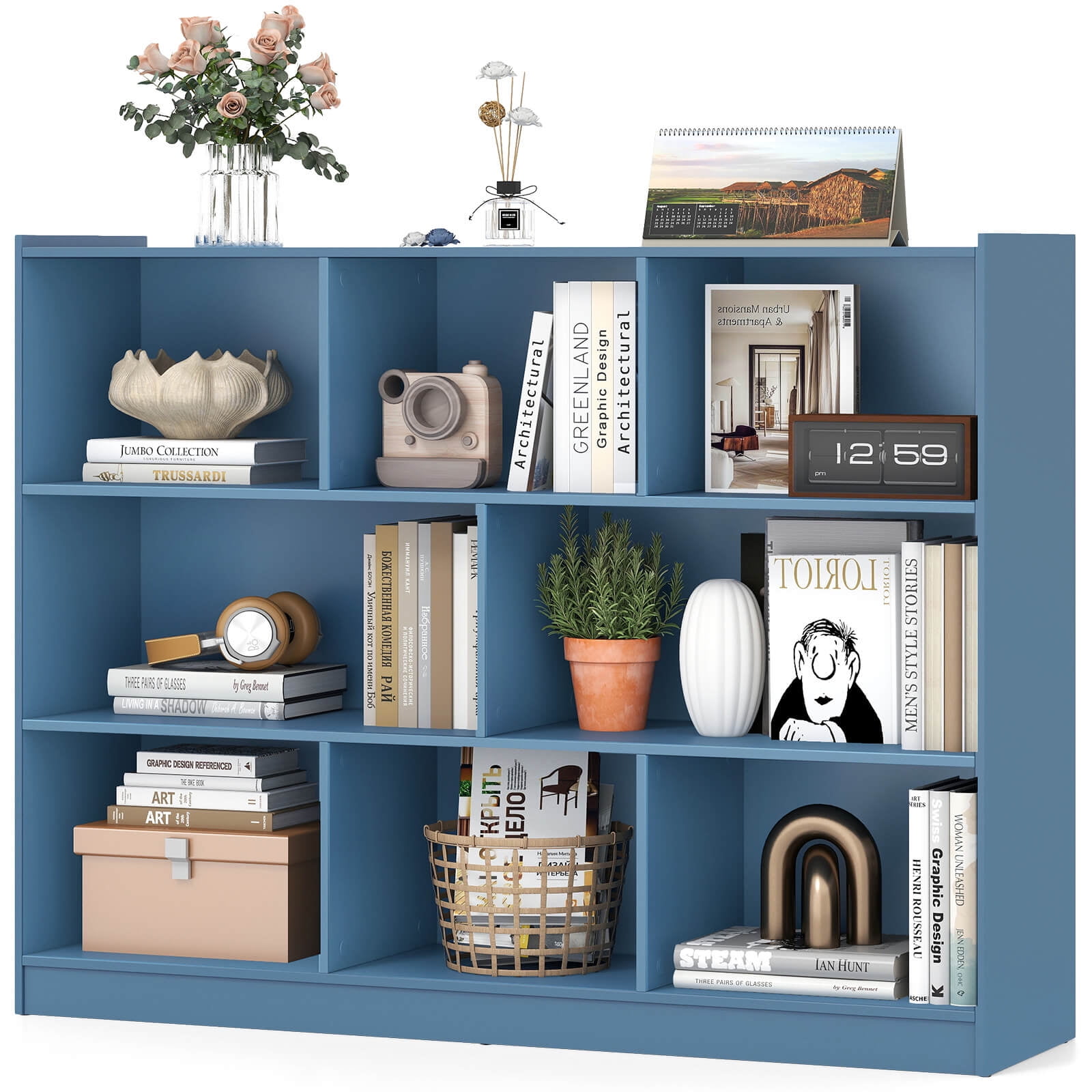 Costway Wooden 8 Cube 3-Tier Toy Storage Organizer Bookcase with
