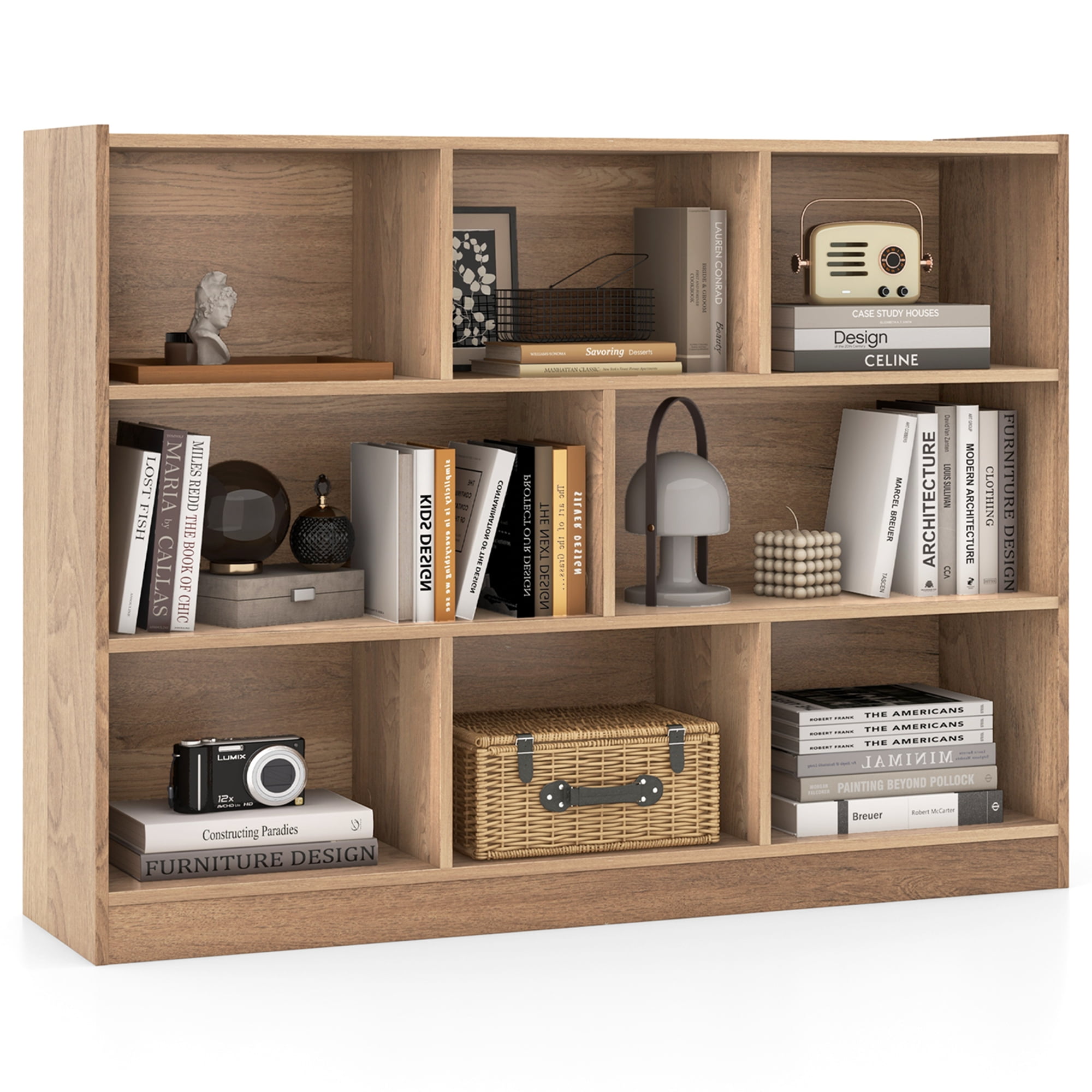 Costway 8 Cube 3-Tier Open Wooden Bookshelf Toy Storage Organizer with Anti-toppling Kits Natural