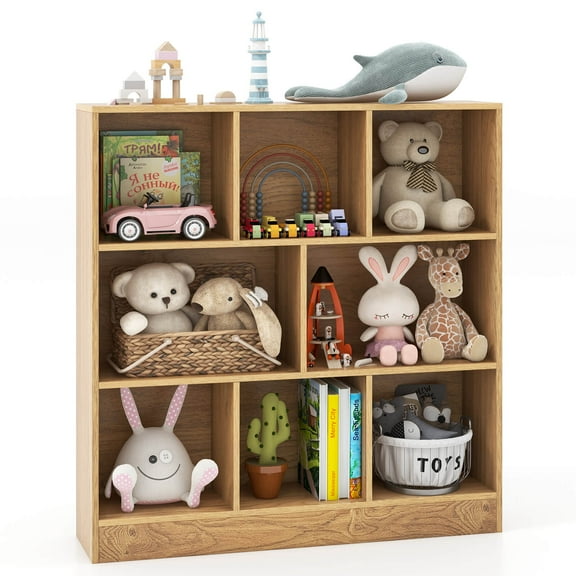 Costway 8-Cube Bookcase 41" Wooden Toy Storage Organizer for Kids Bookshelf Natural
