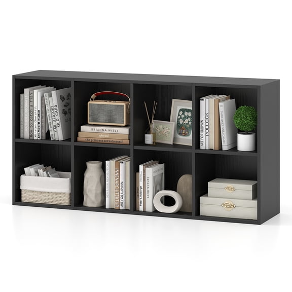 Costway 8-Cube Bookcase Bookshelf with 2 Anti-Tipping Kits Storage Organizer,Black