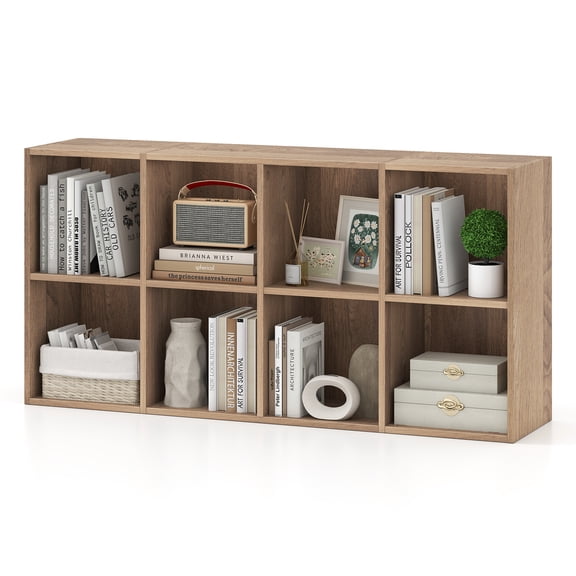 Costway 8-Cube Bookcase Bookshelf with 2 Anti-Tipping Kits Storage Organizer,Natural Natural