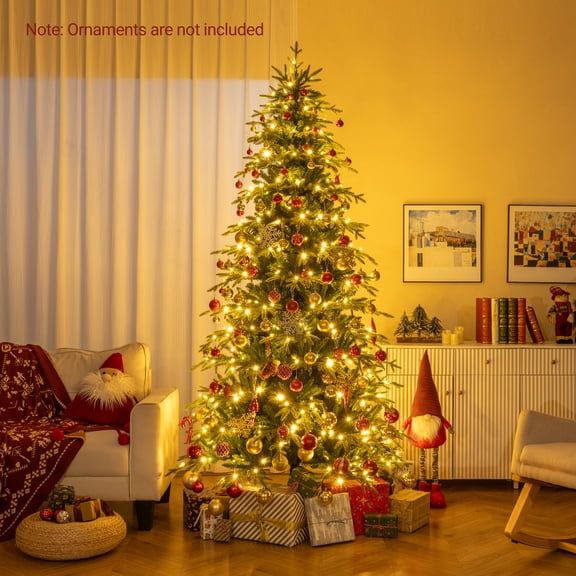 Costway 8 FT Artificial Christmas Tree with 1395 Branch Tips, 460 LED Lights, Timer