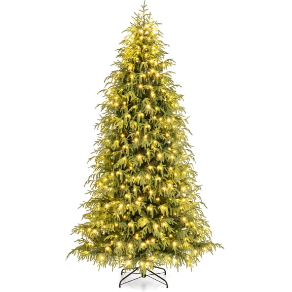 Costway 8 FT Artificial Christmas Tree with 1470 Branch Tips, 470 Warm White LED Lights