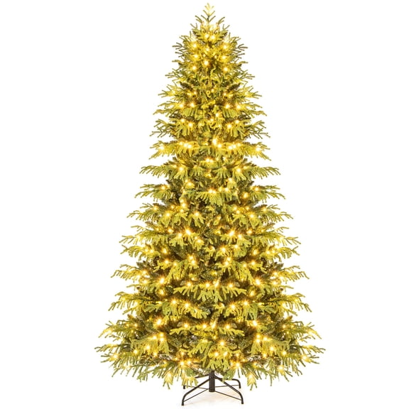 Costway 8 FT Artificial Christmas Tree with 470 Warm White LED Lights, 1470 Branch Tips