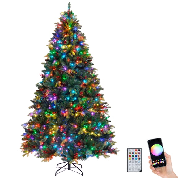 Costway 8 FT Artificial Christmas Tree with 650 RGB LED Lights 1936 Branch Tips