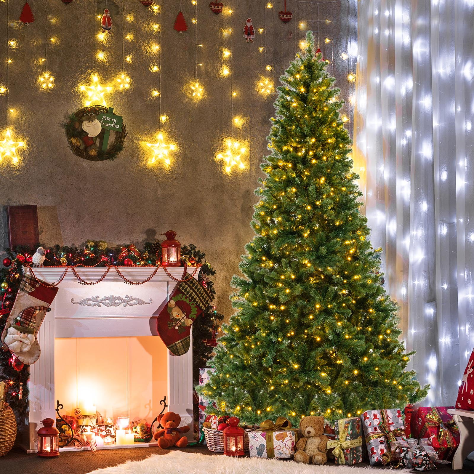8' Green PVC Spruce Christmas Tree with Warm White LED Lights