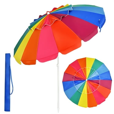 Costway 8 FT Beach Umbrella Outdoor Tilt Sunshade Sand Anchor W/Carry Bag Rainbow
