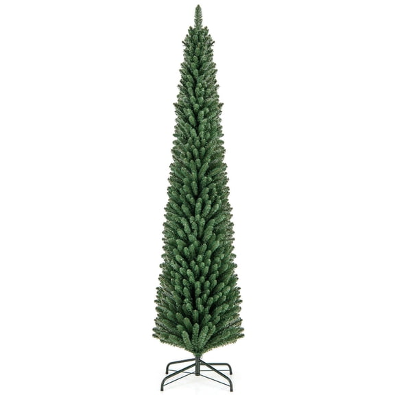 Costway 8 FT Pencil Christmas Tree Artificial Xmas Tree with 671 Memory Wire Branch Tips