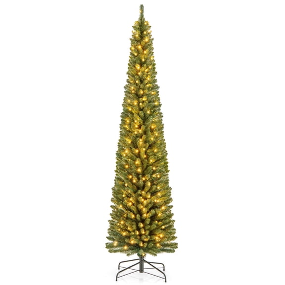 Costway 8 FT Pencil Christmas Tree with 671 Memory Wire Branch Tips 250 LED Lights for Home
