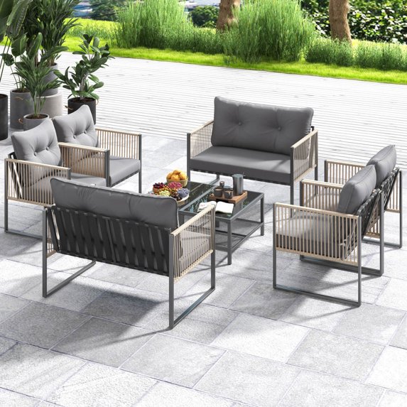 Costway 8 PCS Patio Furniture Set PE Rattan Conversation Sofa Set with Thick Cushions