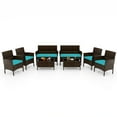 thumbnail image 1 of Costway 8 PCS Patio Furniture Set with Washable Cushions and Tempered Glass Coffee Table Turquoise, 1 of 8