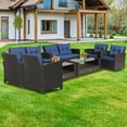 thumbnail image 1 of Costway 8 PCS Patio Rattan Furniture Set Glass Table Shelf Sofa Cushion Navy, 1 of 9