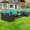thumbnail image 1 of Costway 8 PCS Patio Rattan Furniture Set Glass Table Shelf Sofa Cushion Turquoise, 1 of 9