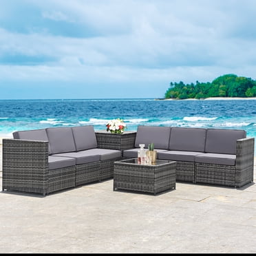 Costway 8 PCS Wicker Sofa Rattan Furniture Set Patio Furniture w/ Storage Outdoor