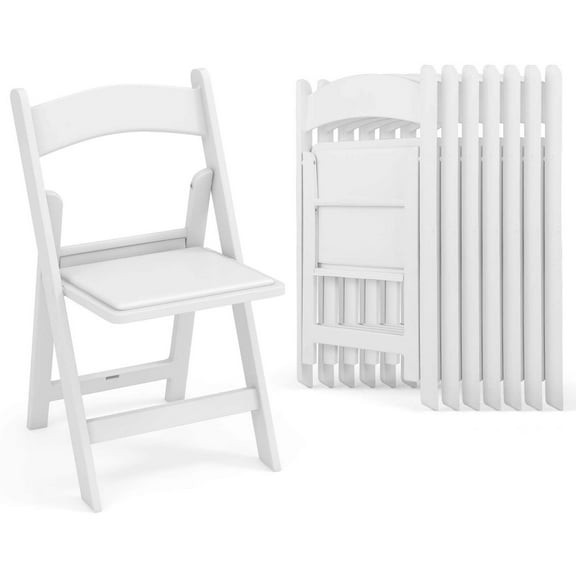 Costway 8 Pack Resin Folding Chairs with Padded Seat All-Weather Resin Frame Patio White