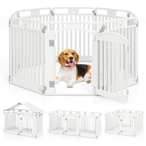 Costway 8-Panel 32” Tall Plastic Dog Panel with Securing Locking Door for Medium