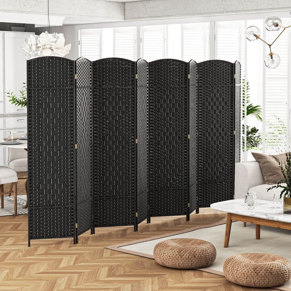 Costway 8-Panel Room Divider 6 FT Tall Folding Privacy Screen with Solid Wood Frame Black