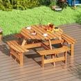 thumbnail image 1 of Costway 8-Person Round Picnic Table Set with 4 Built-in Benches 2" Umbrella Hole, Yellow, 1 of 11