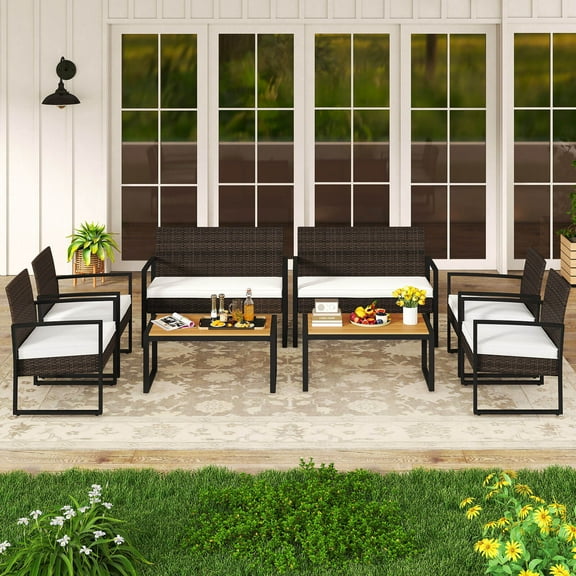Costway 8 Piece Patio Furniture Set with Cushioned Chairs & Wood Plastic Coffee Table