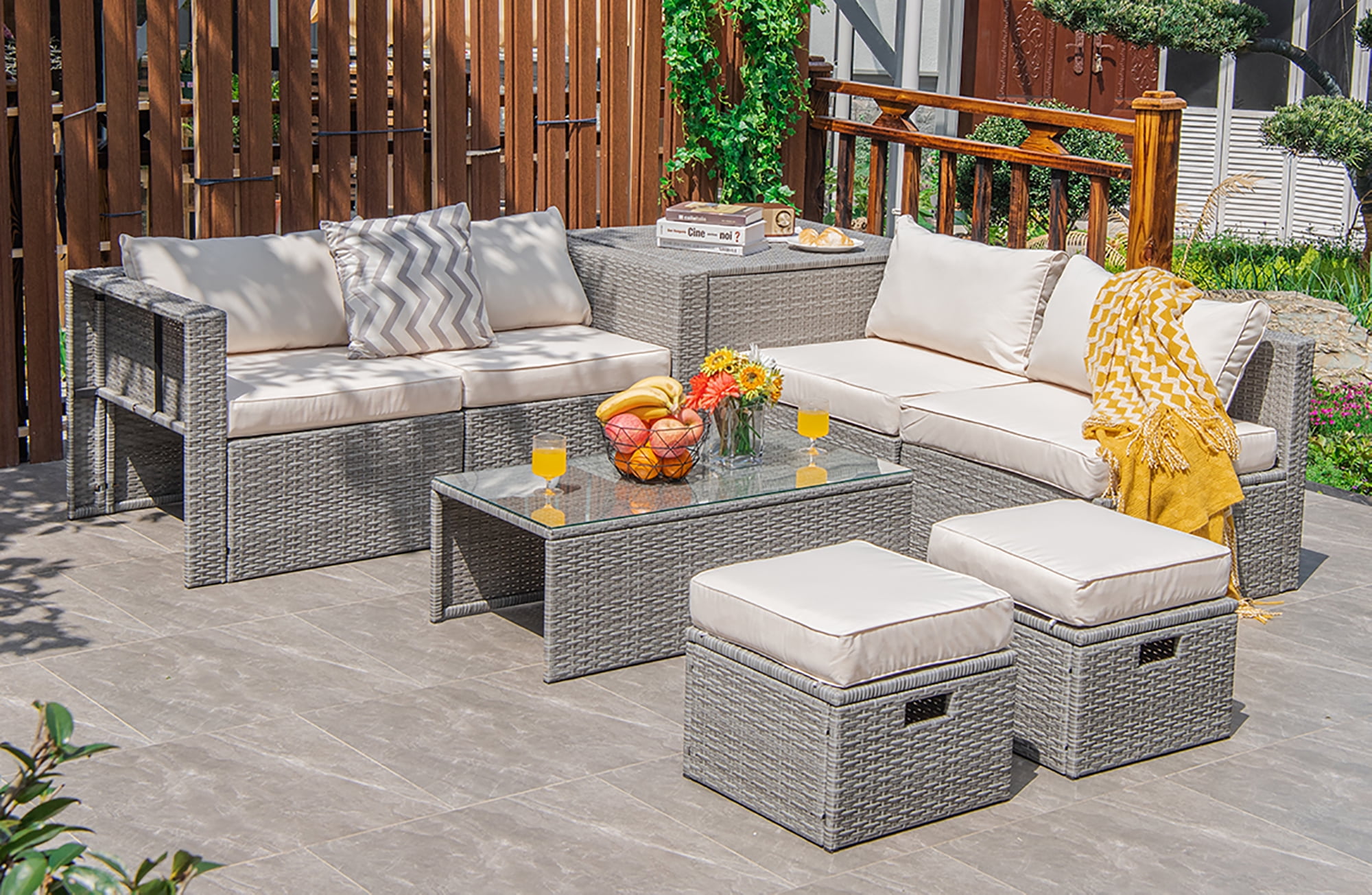 Costway 8-Piece Rattan Outdoor Patio Chair Set with Cushions, Off White