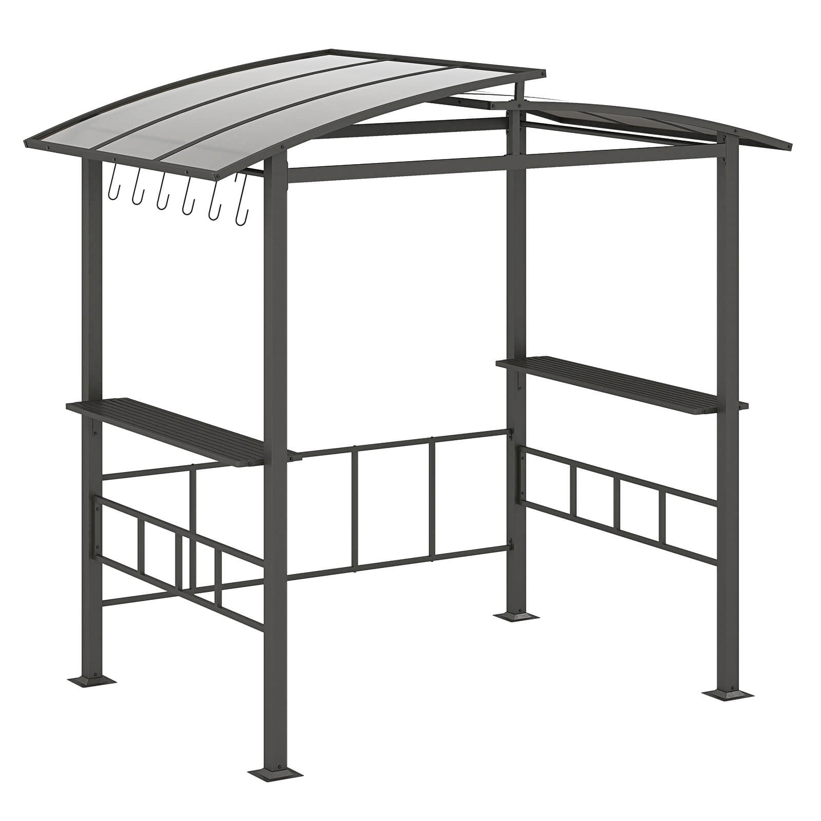 Costway 8' X 5' Hardtop Grill Gazebo with  Vented Polycarbonate Roof Side Shelves Hooks