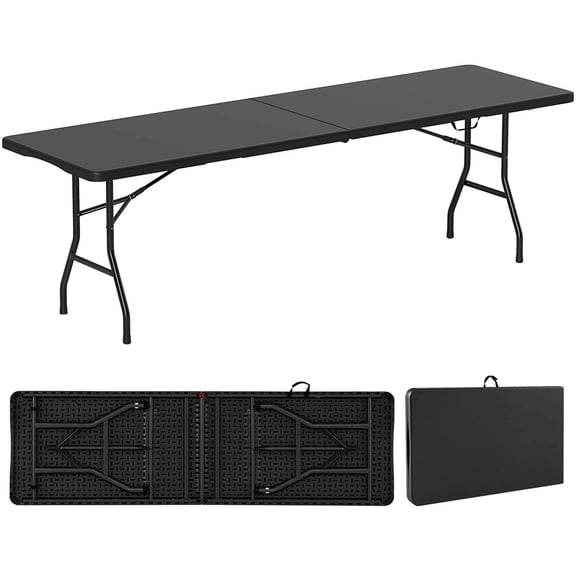 Costway 8 ft Portable Folding Table with HDPE Tabletop Safe Lock Mechanism Carrying Handle Black