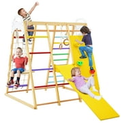 Costway 8-in-1 Jungle Gym Playset, Wooden Climber Play Set with Monkey Bars Colorful