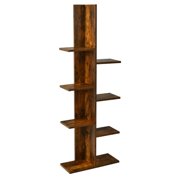 Costway 8-shelf Bookcase Freestanding Tree shelf Display Storage Stand Coffee
