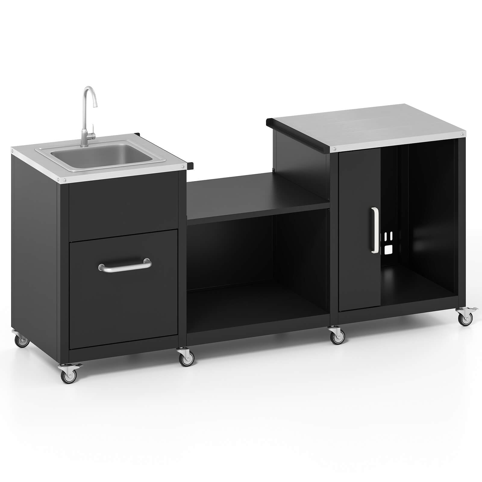 Costway 80" Outdoor Grill Table with Sink Drainage Cabinet Removable Stainless Steel Top