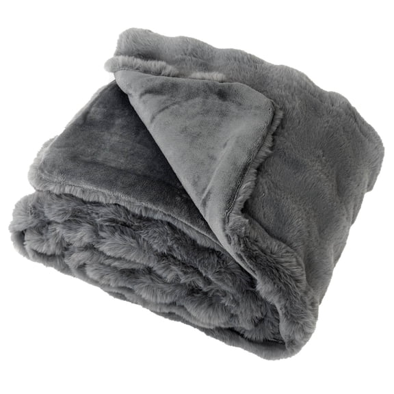 Costway 80” x 60” Bubble Faux Rabbit Fur Throw Blanket with 2-Sided Design for Winter Gray