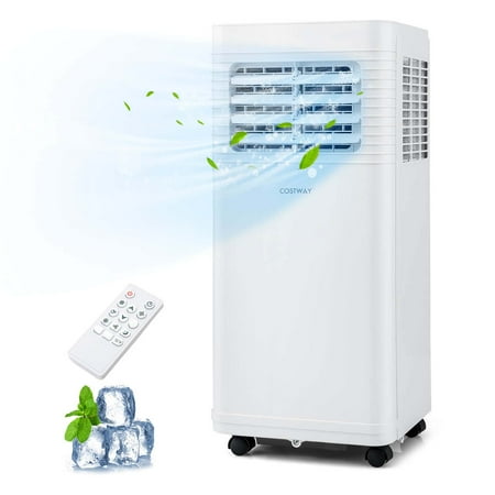 Costway - Portable Air Conditioner Cools up to 250 sq.ft 3 in 1 AC Unit with Fan & Dehumidifier Sleep Mode 5100 BTU - White