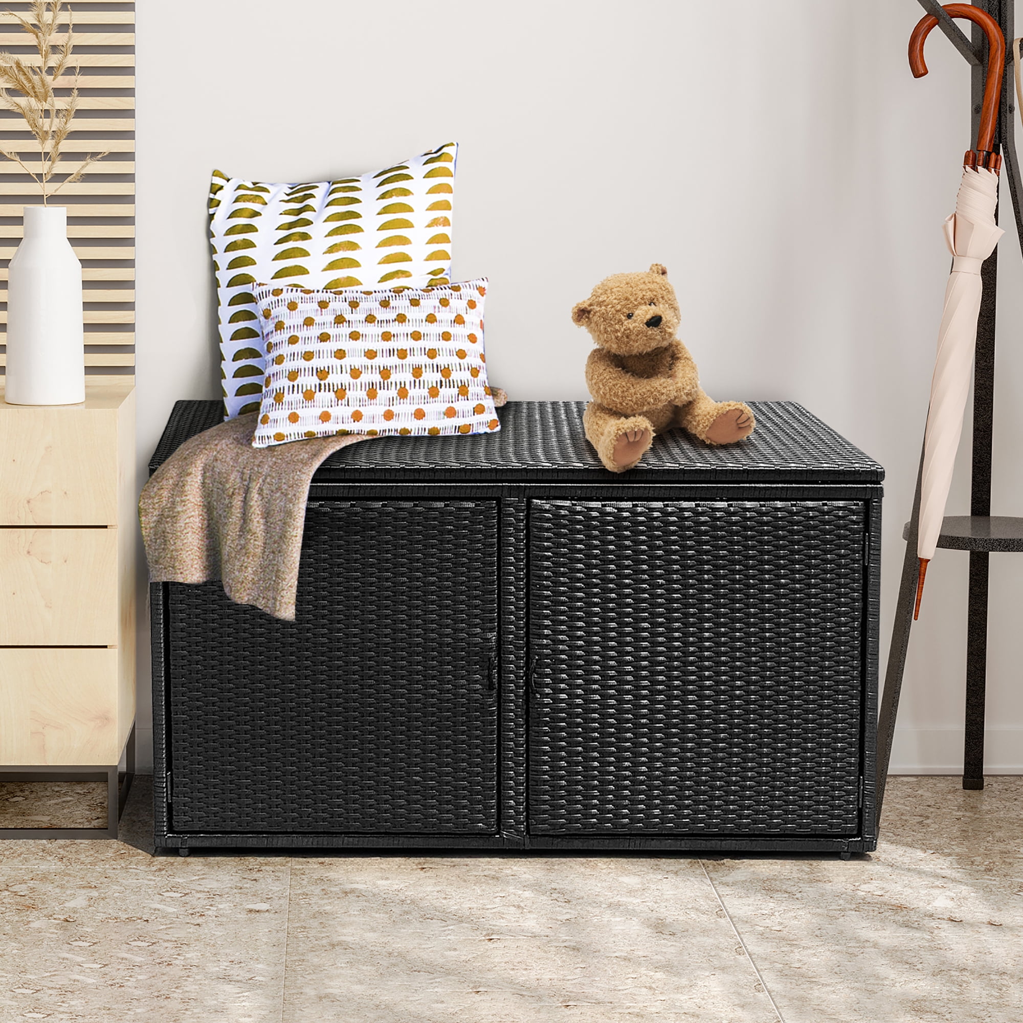 Black rattan on sale storage bench