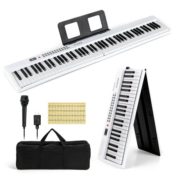 Costway 88 Key Folding Piano Keyboard with Wireless MIDI Dual Speakers 1000 Timbres White