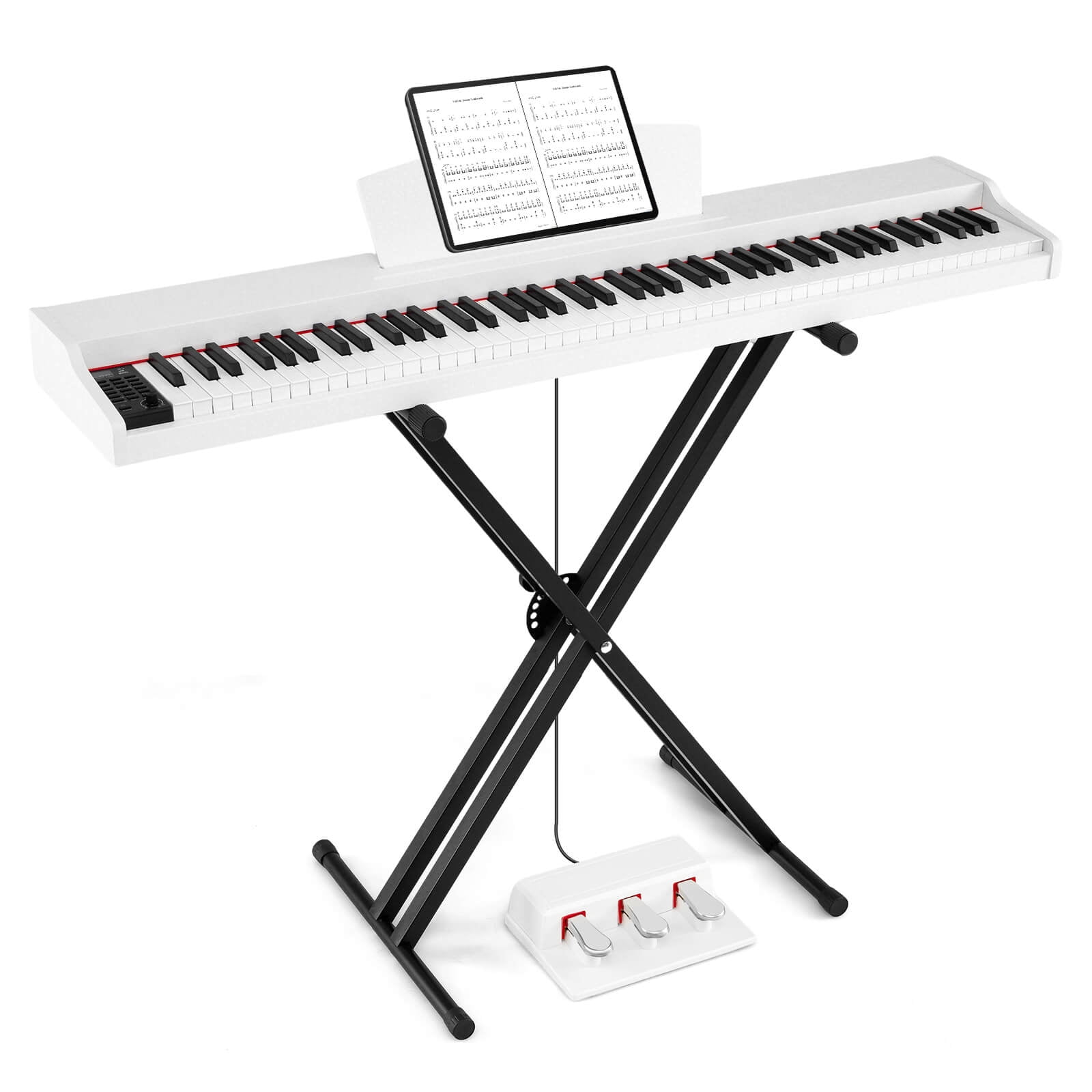 Costway 88-Key Keyboard Piano Set with Adjustable Stand & 2 Keyboard Mode 2 Speakers White