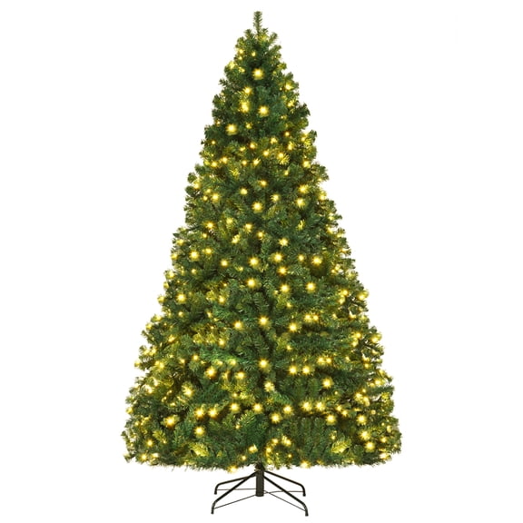 Costway 8Ft Pre-Lit Hinged PVC Christmas Tree 430 LED Lights Green