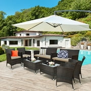 Costway 4-Piece Rattan Patio Conversation Set with Beige Cushion