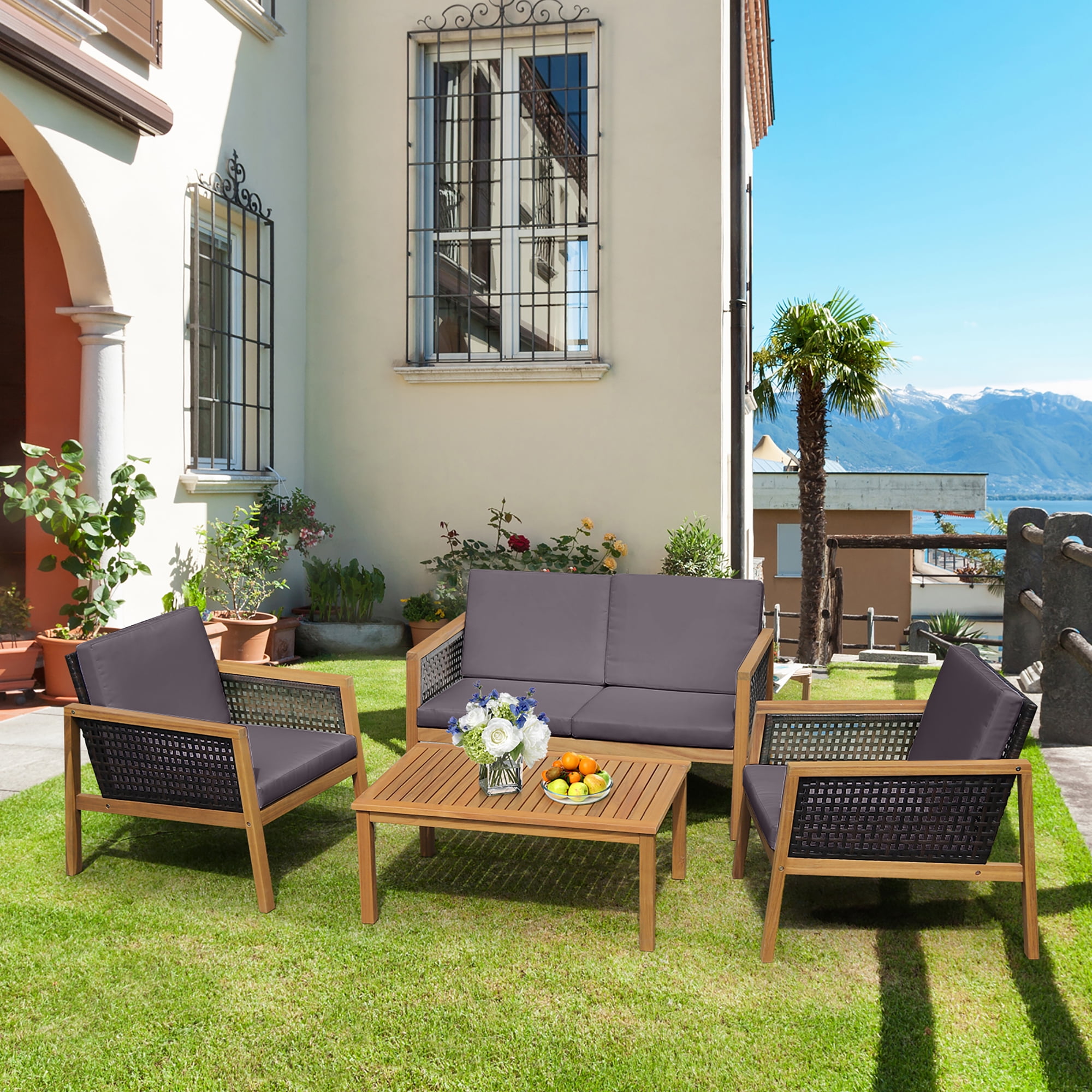 Costway 8pcs rattan patio furniture set discount